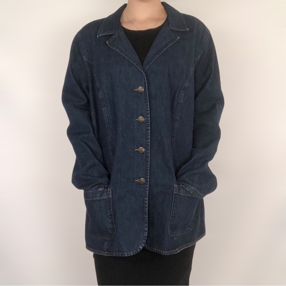 St.John’s Bay Denim Jean Blazer Dark Wash - Picture 5 of 8